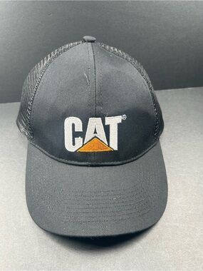 CAT Black & Gold Logo Meshback Adult Adjustable Trucker Hat - Cat Workwear Cap